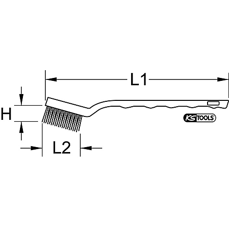 Drahtbürste, schwarz-weiß, mit Maßangaben. Der Griff hat eine geriffelte Form. Das Logo von KS TOOLS ist sichtbar.